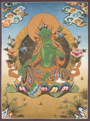 Green Tara Thangka | Original Hand Painted Healing Female Deity | Healing Tara Painting